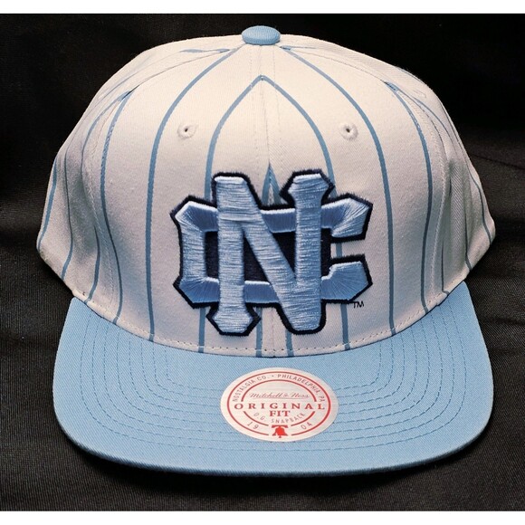 UNC NCAA Mitchell & Ness Retro Pinstripe Snapback Hat Cap White/Blue NEW!
